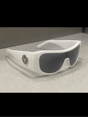 White Wraparound Sunglasses with Dark Lenses